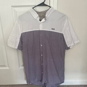Vans Men's Casual Shirt - White and Gray/Purple